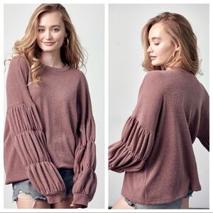 Boho Chic Shirring Detail Sleeves Solid Top